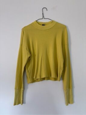 Bobi Black Ribbed Mock-Neck Long Sleeve Tee in Yellow